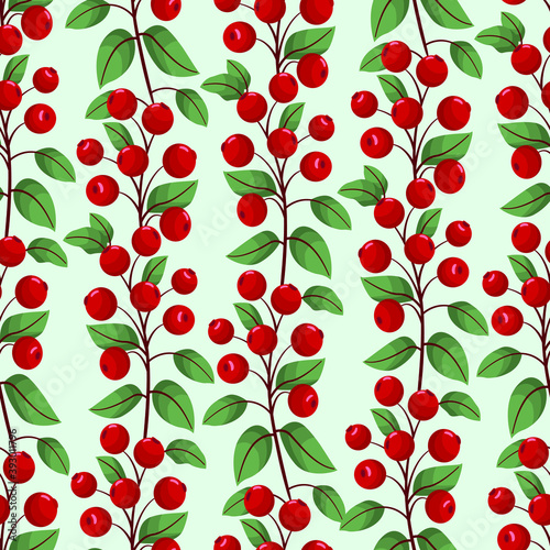 Vector seamless pattern with vertical cranberry twigs; for greeting cards, wrapping paper, invitations, posters, banners.