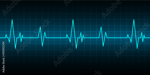 Blue Heart pulse monitor with signal. Heart beat. ekg icon wave