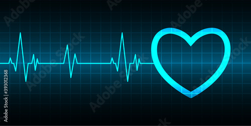 Blue Heart pulse monitor with signal. Heart beat. ekg icon wave