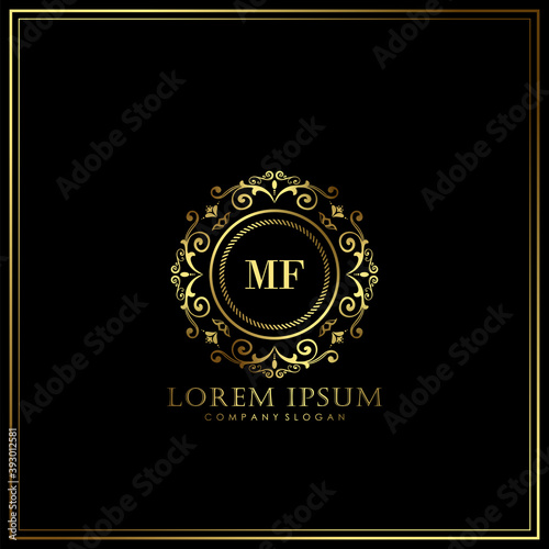 Cuadro en lienzo MF Initial Letter Luxury Logo template in vector art for Restaurant, Royalty, Bo