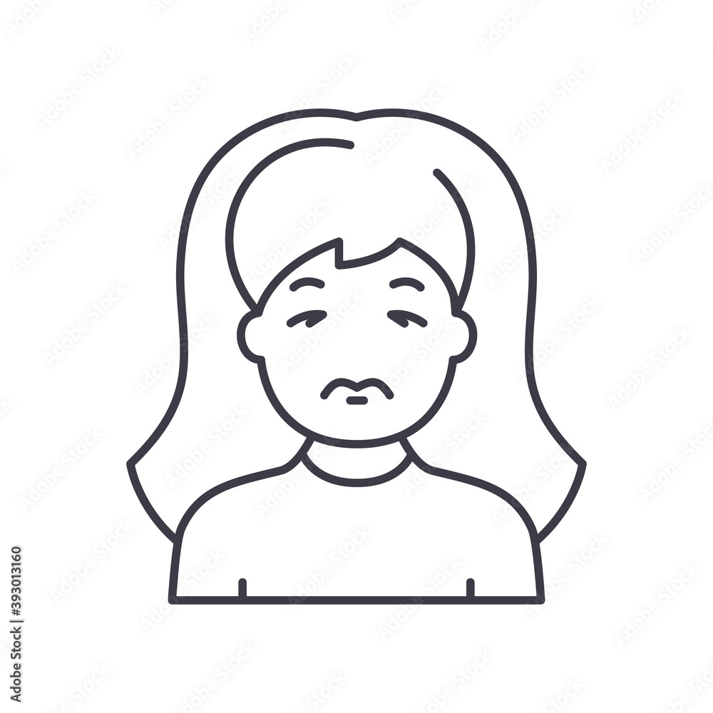 Sad icon, linear isolated illustration, thin line vector, web design sign, outline concept symbol with editable stroke on white background. Sad icon, linear isolated illustration, thin line vector, web design sign, outline concept symbol with editable stroke on white background.