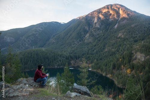Beautiful landscape view of the sunset from Diablo Lake Overlook in North Cascades National Park (Washington). © Patrick