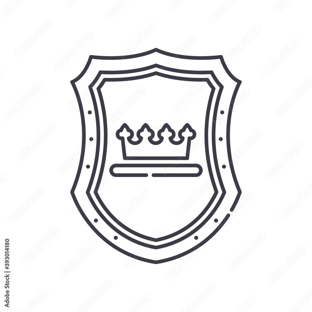 Obraz premium Royal shield icon, linear isolated illustration, thin line vector, web design sign, outline concept symbol with editable stroke on white background.