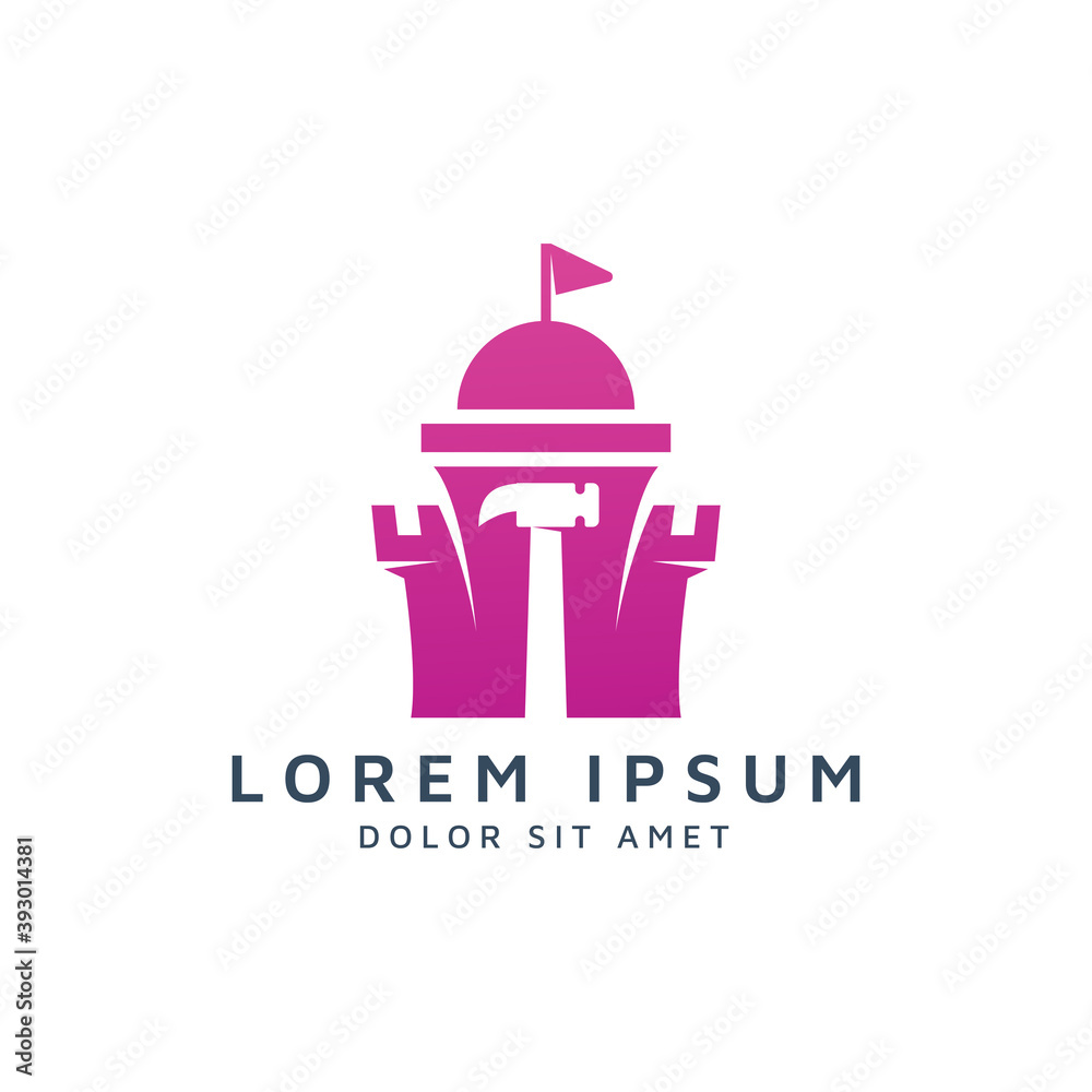 castle and hammer negative space logo design castle and hammer negative space logo design