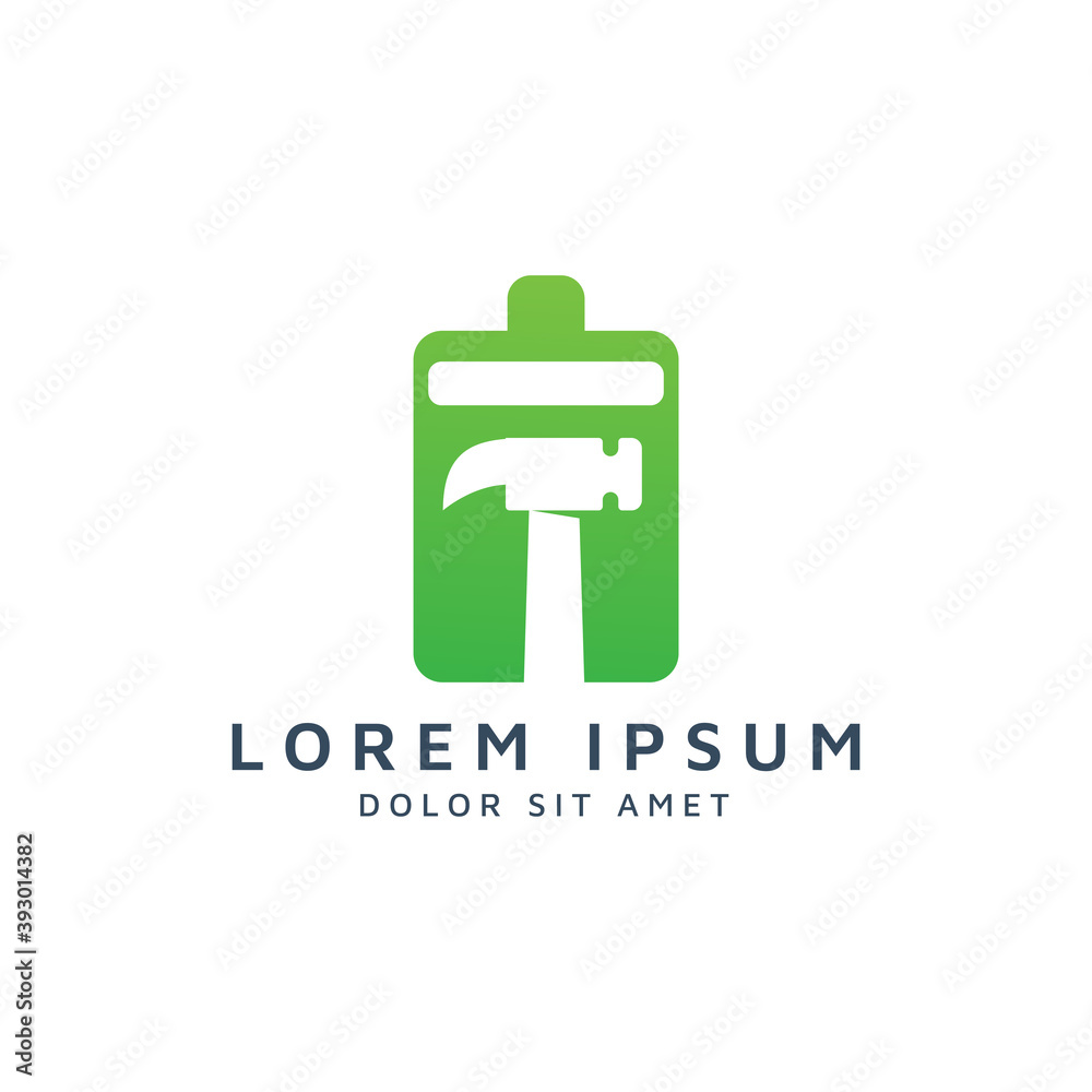 battery and hammer negative space logo design battery and hammer negative space logo design