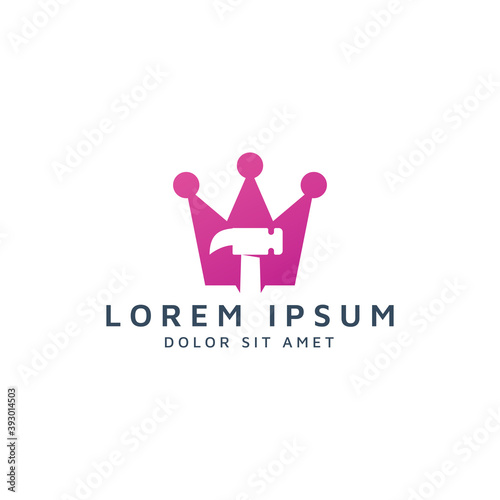 crown and hammer negative space logo design