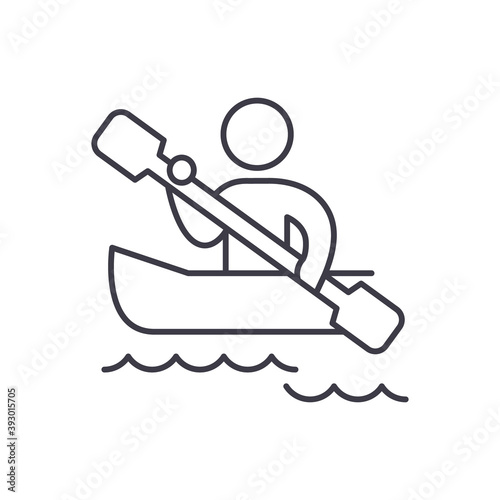 Rowing canoe icon, linear isolated illustration, thin line vector, web design sign, outline concept symbol with editable stroke on white background.