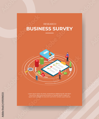 Business survey people give opinion on form paper for template of banner and flyer for printing magazine cover and poster with flat cartoon style