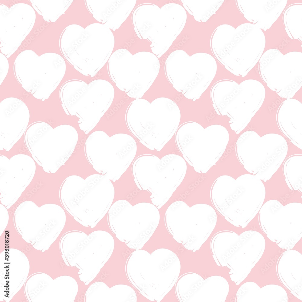 Pink Heart shaped brush stroke seamless pattern background