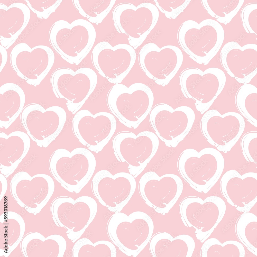 Pink Heart shaped brush stroke seamless pattern background