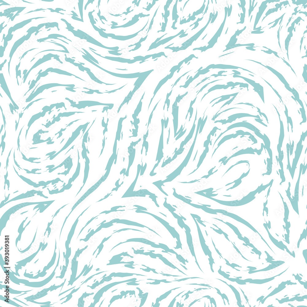 Turquoise smooth lines and corners with ragged edges isolated on white background vector seamless pattern.Abstract texture from uneven smooth lines