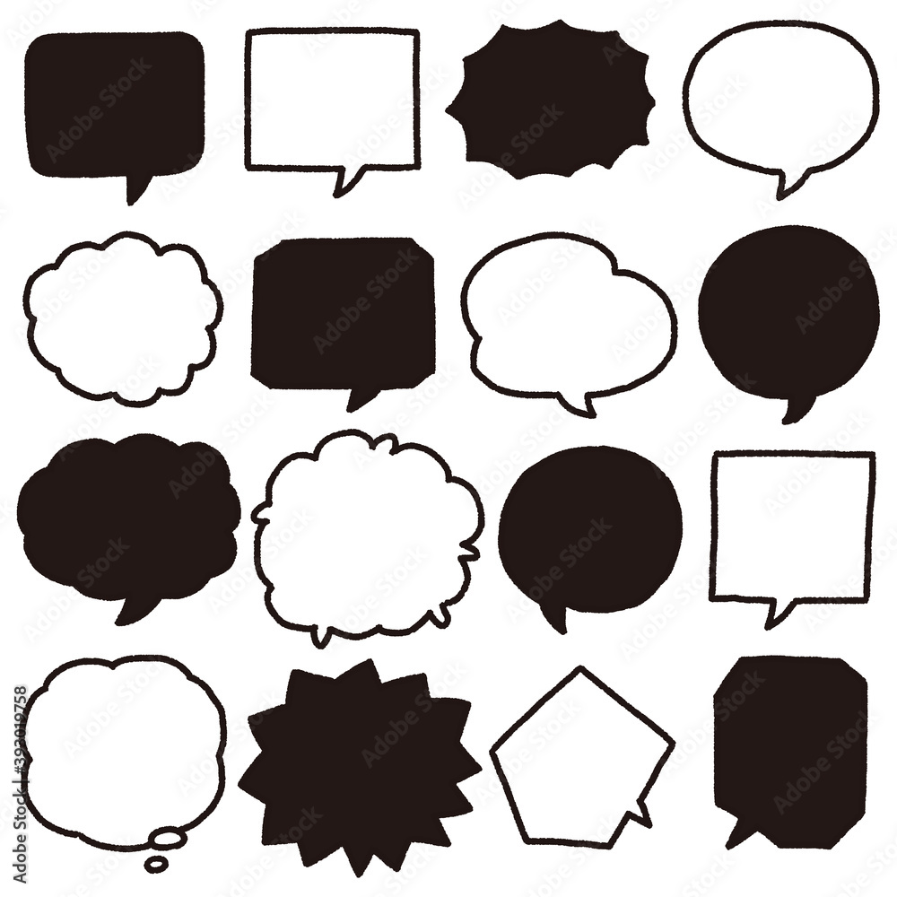 Fototapeta premium シンプルな吹き出し 手描き風アイコンセット 線のみ