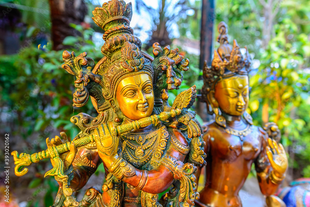 Traditional colorful god statues & souvenir shop at Dilli Haat, New Delhi. Dilli Haat is a craft market located run by Delhi Tourism and Transportation Corporation