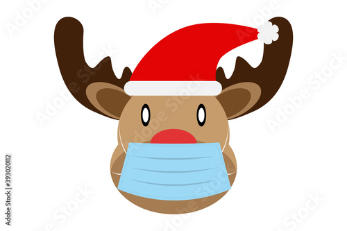 Reno con mascarilla para navidad.