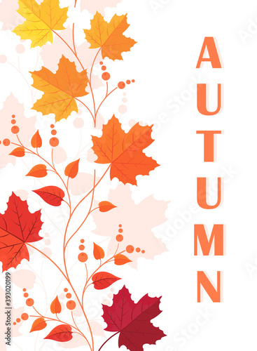 Bright autumn maple leaves. Autumn card with leaves for buying a sale banner poster or leaflet. Vector