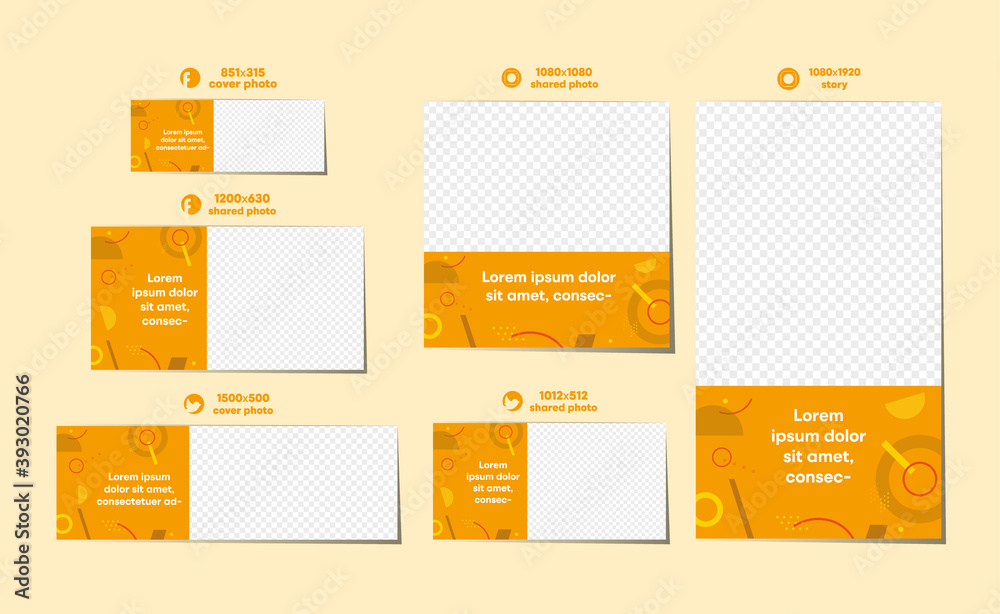 Fototapeta premium All social media modern linear template. With yellow mask area. Profile photo. Ready template.