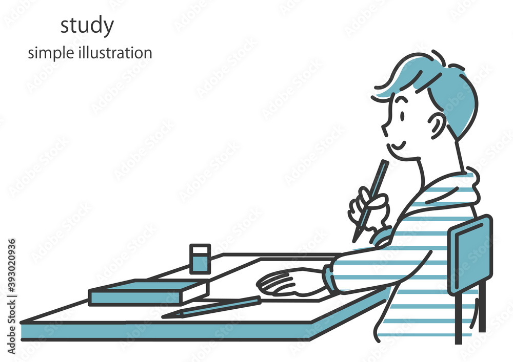 楽しく勉強している男の子のイラスト シンプルでおしゃれな線画 Stock Illustration Adobe Stock