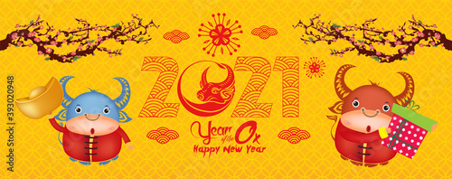 Happy Chinese new year 2021 chinese the year of the ox zodiac, Chinese new year 2021 year of the ox banner