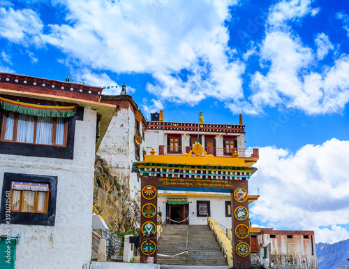 Entrance of Key monastery or ki monastery - very old and famous buddhist monastery in spiti valley, himachal pradesh, india.