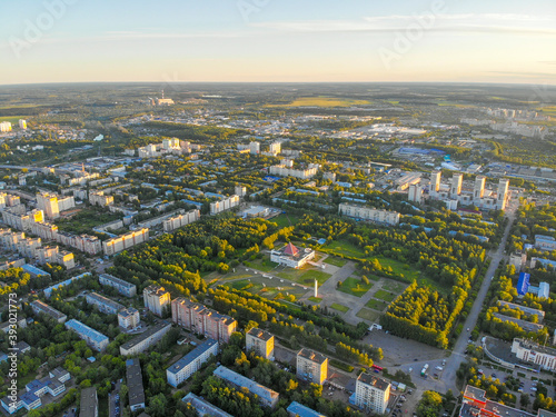 Aerial view of the city at sunset (Kirov, Russia)