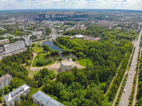 Aerial view of the museum and two ponds in the park  Kirov  Russia 