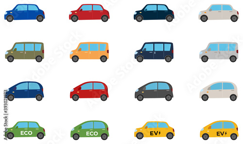 様々なタイプの自動車のベクターイラストセット