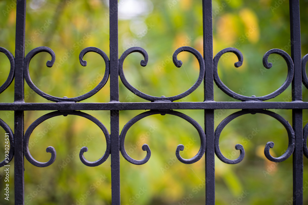 wrought iron fence pattern in the autumn park wrought iron fence pattern in the autumn park