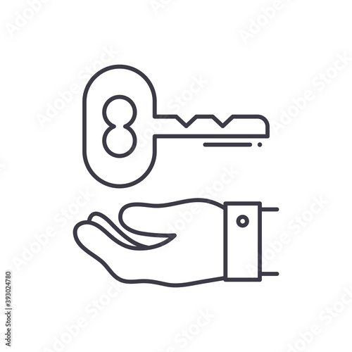 Key decision icon, linear isolated illustration, thin line vector, web design sign, outline concept symbol with editable stroke on white background.