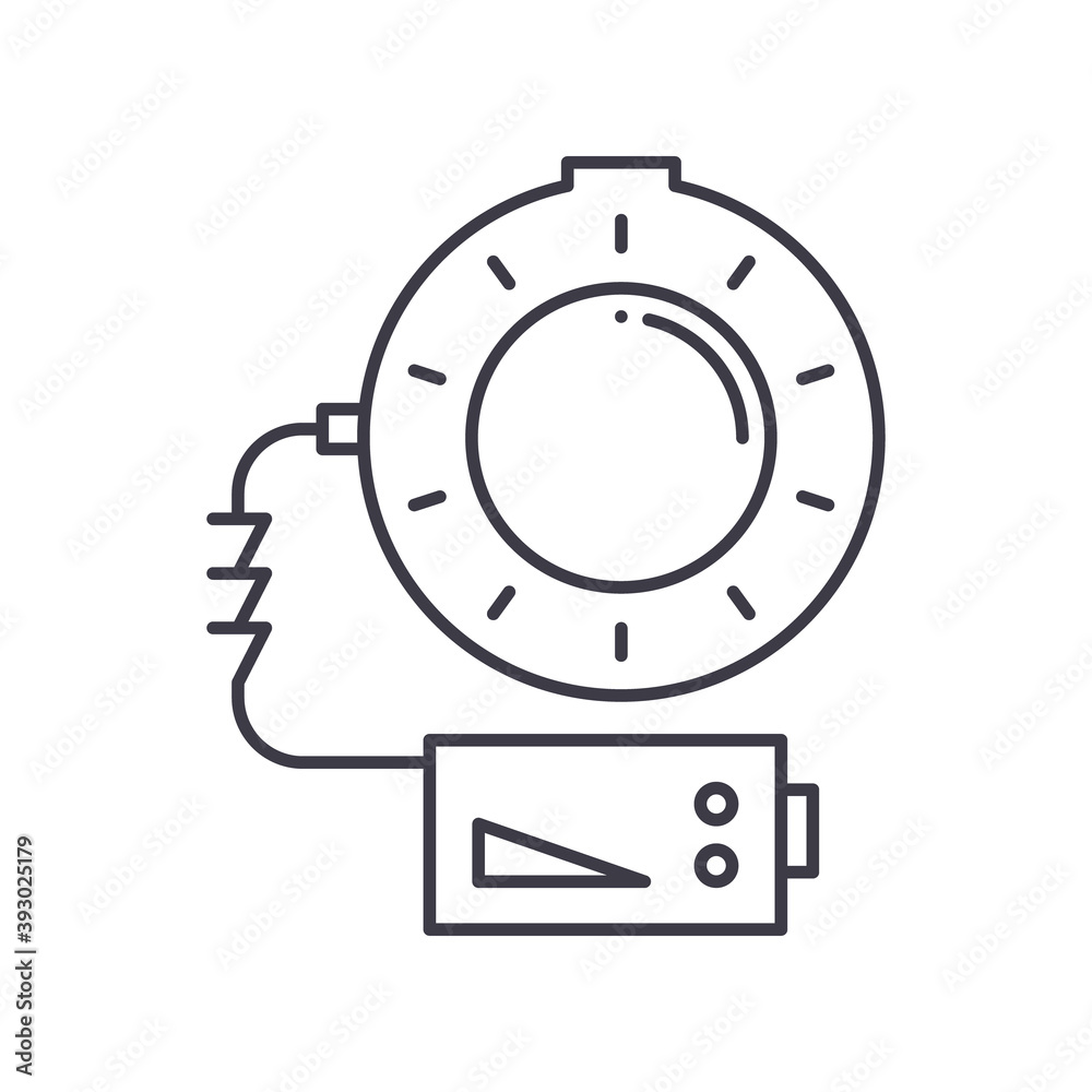 Naklejka premium Ring flash icon, linear isolated illustration, thin line vector, web design sign, outline concept symbol with editable stroke on white background.