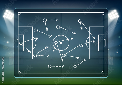 Game tactics on the soccer field. Football scheme.