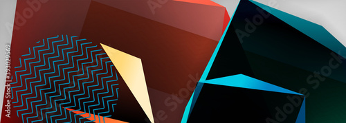 Low poly 3d geometric shapes, minimal abstract background. Vector illustrations for covers, banners, flyers and posters and other