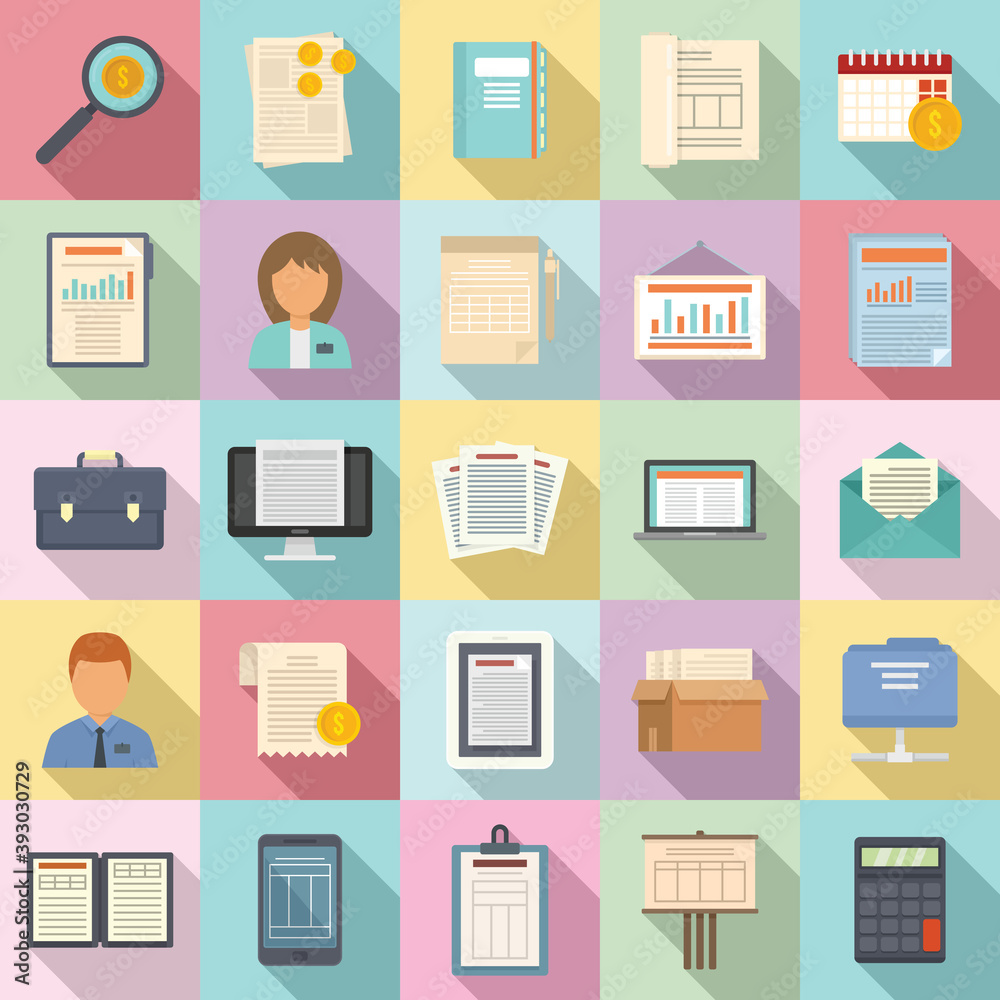 Estimator icons set. Flat set of estimator vector icons for web design Estimator icons set. Flat set of estimator vector icons for web design