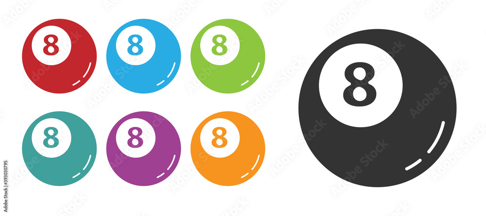 Black Billiard pool snooker ball icon isolated on white background. Set icons colorful. Vector Illustration. Black Billiard pool snooker ball icon isolated on white background. Set icons colorful. Vector Illustration.