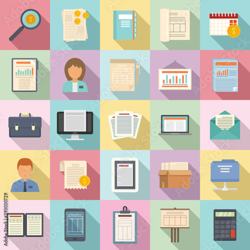 Estimator icons set. Flat set of estimator vector icons for web design
