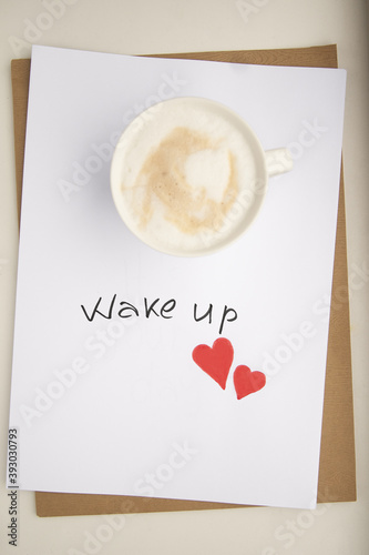 Good day wishes. Wake up and start the day. Morning breakfast