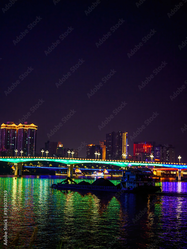 Night view of river view bridge city in Nanning, Guangxi, China