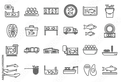 Food fish farm icons set. Outline set of food fish farm vector icons for web design isolated on white background photo