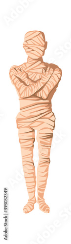 Mummy creation cartoon vector illustration. Stage of mummification process, embalming dead body, wrapping it with cloth. Traditions of ancient Egypt, cult of dead
