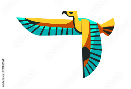 Sacred animal of ancient Egypt, flying falcon, the embodiment of the sun god Ra Horus, cartoon vector illustration