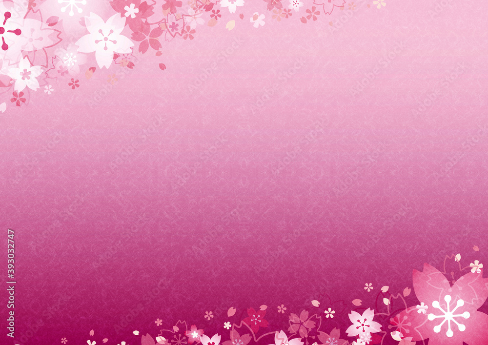 満開の桜の花のイラスト、和紙風の背景素材 満開の桜の花のイラスト、和紙風の背景素材