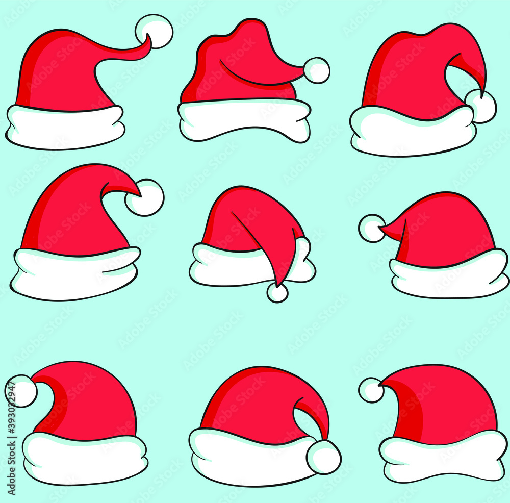 Hand-drawn-Santa-Claus-hat-collection | Vector illustration EPS 10. Hand-drawn-Santa-Claus-hat-collection | Vector illustration EPS 10.