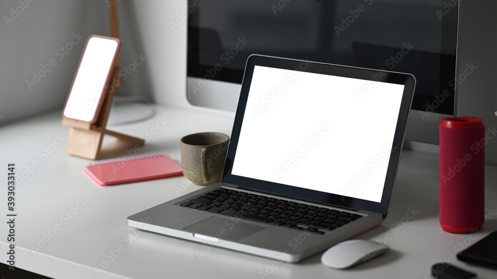 Photographer workspace with device mockup blank screen laptop, computer and smartphone. Photographer workspace with device mockup blank screen laptop, computer and smartphone.