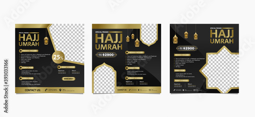 Set instagram post template for hajj and umrah promotion Premium Vector