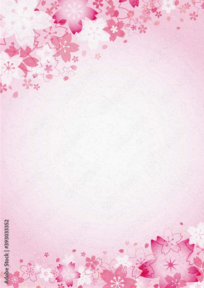 満開の桜の花のイラスト、和紙風の明るい背景