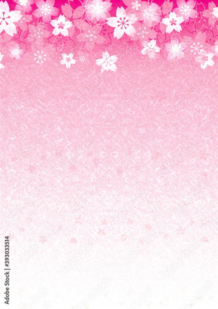 満開の桜の花の明るいイラスト、和紙風の背景素材