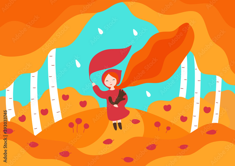 Vector illustration - funny girl on a background of forest glade