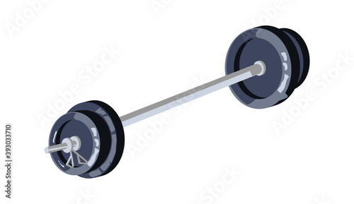 Barbell with big weight, equipment for sports training in the gym, cartoon vector illustration