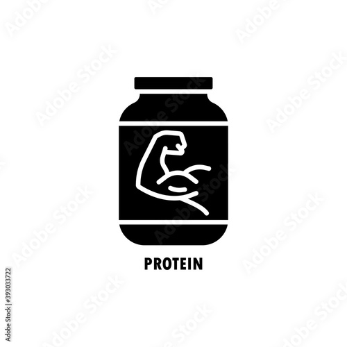 Protein powder jar icon. Sport nutrition. Bodybuilding food supplement. Vector illustration.