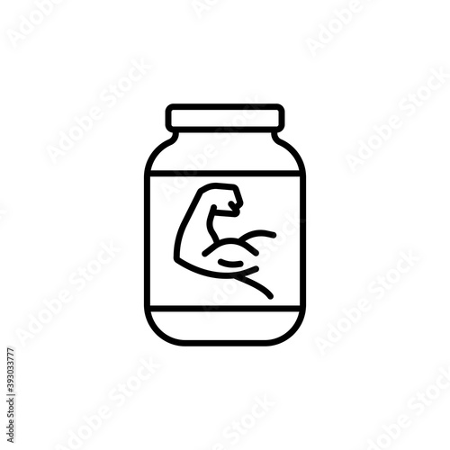 Protein powder jar line icon. Sport nutrition. Bodybuilding food supplement. Vector illustration.