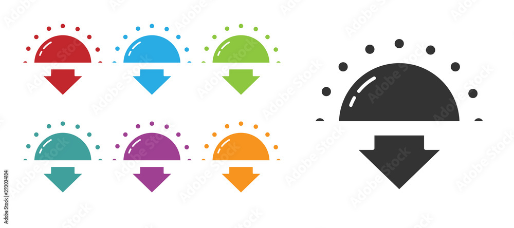 Black Sunset icon isolated on white background. Set icons colorful. Vector. Black Sunset icon isolated on white background. Set icons colorful. Vector.